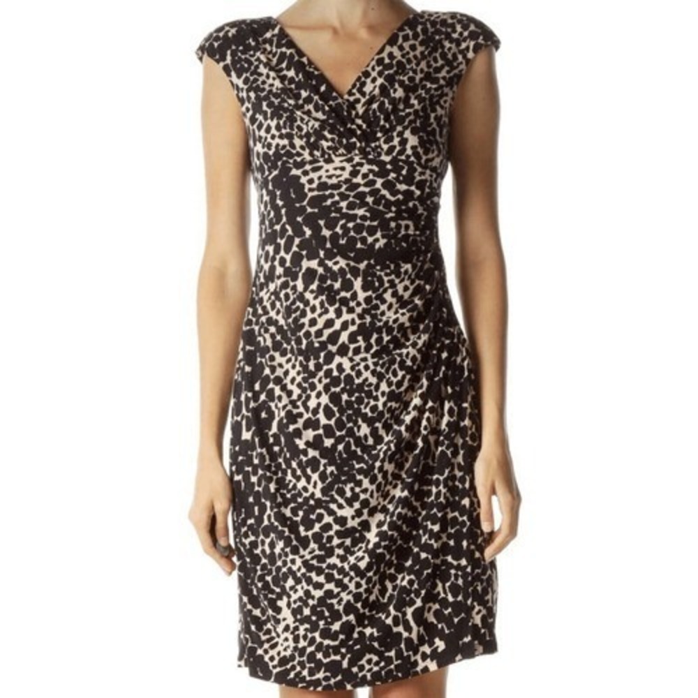 Lauren Ralph Lauren Animal Print Dress Womens 8 Black Tan Faux
Wrap Ruching Midi